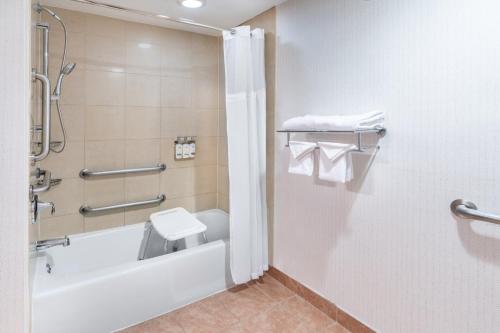 ein Badezimmer mit Badewanne, Toilette und Dusche in der Unterkunft Holiday Inn Frisco by IHG in Frisco