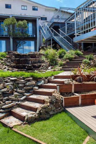 a set of stairs in front of a building at Mountain Dreaming in Mount Hotham