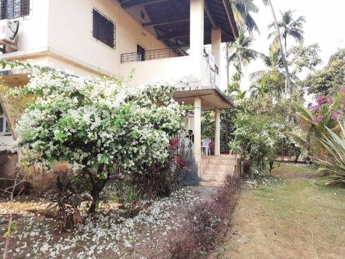 a house with a flowering tree in front of it at Homestay, Villa in Diveagar in Diveagar