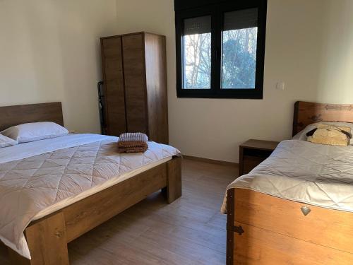 ein Schlafzimmer mit zwei Betten und einem Fenster in der Unterkunft Holiday home Lemoni in Tivat