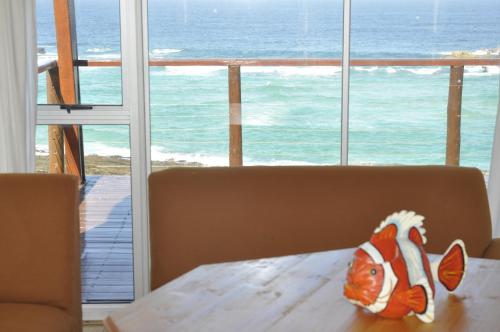 a toy fish sitting on a table in front of a window at TussenIn in Eersterivierstrand