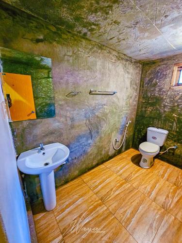a bathroom with a sink and a toilet at Elephant paradise Safari resort in Udawalawe