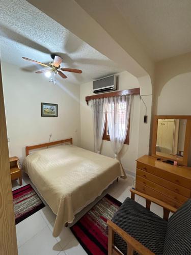 a bedroom with a bed and a ceiling fan at Kuća za odmor Kipar in Pissouri