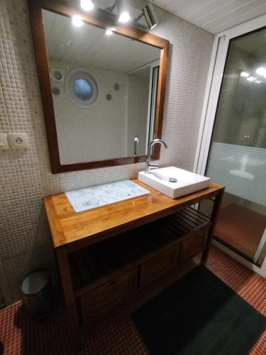 a bathroom with a sink and a mirror at Face à la mer in Châtelaillon-Plage