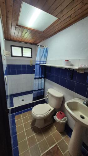 a bathroom with a toilet and a sink at mansion cafetera in Quimbaya