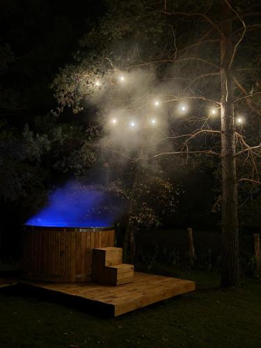eine Bühne, die nachts mit Lichtern erleuchtet ist in der Unterkunft Sosnowy Plan in Józefów