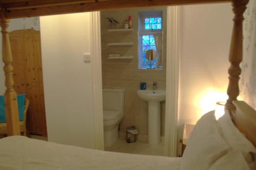 a bedroom with a sink and a toilet and a window at Walcot House in Fawley