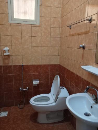 a bathroom with a toilet and a sink at درر مسك للشقق المخدومة in Hail