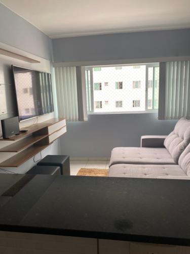 a living room with a couch and a television at Hospedagem Executiva Águas Claras in Brasília
