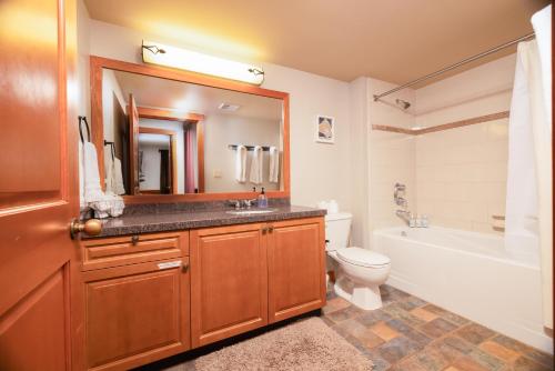 ein Badezimmer mit Waschbecken, Toilette und Badewanne in der Unterkunft Powder Stash in Solitude