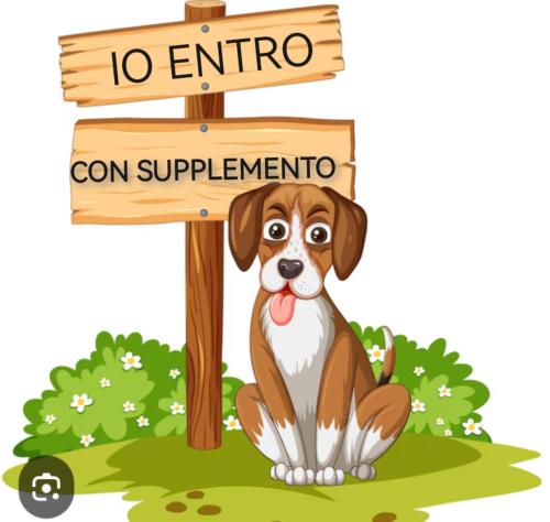 a dog sitting next to a wooden sign at Dimora Visconti in San Demetrio neʼ Vestini