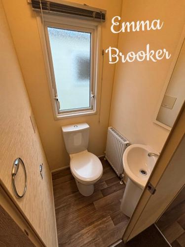 a small bathroom with a toilet and a sink at Lapwing 32 Cayton Bay in Scarborough
