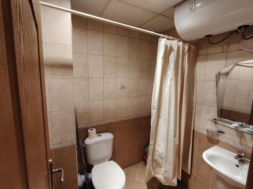 a small bathroom with a toilet and a sink at Sunny Studio Eagle Rock in Beli Iskar