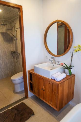 a bathroom with a sink and a toilet and a mirror at Loka Shanti Mas in Mantaak
