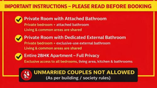 a red sign that reads private room with attached bathroom at Zenith Homes - Boomerang Suites in Mumbai