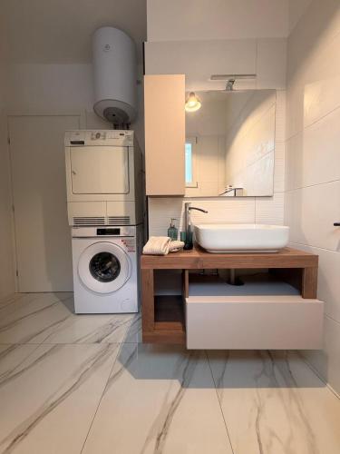 a kitchen with a sink and a washing machine at Il Piano B in Molinella