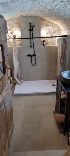 a bathroom with a shower in a room at A l'ombre des sentiers in Cuisiat
