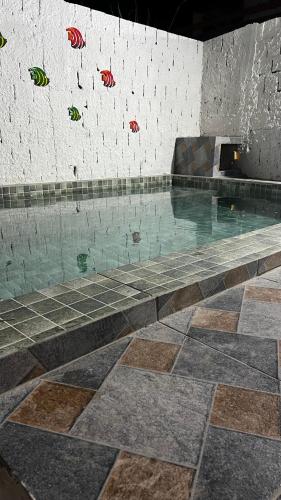 a pool of water with kites in a wall at Prive Dona Valentina in Itamaracá