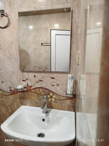 a bathroom with a sink and a mirror at AparanQ
