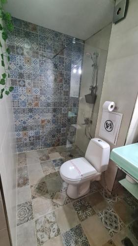 a bathroom with a toilet and a shower at Art House Plovdiv in Plovdiv