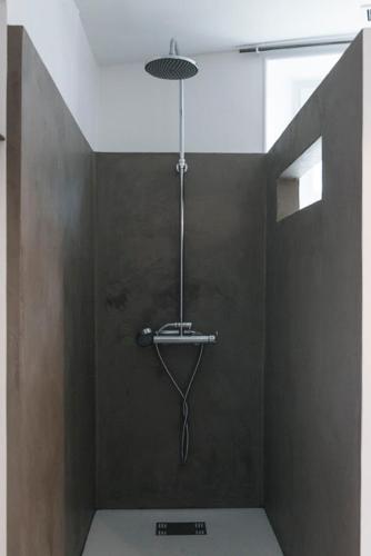 a shower in a room with a ceiling at La maison sur la place in Penne-dʼAgenais