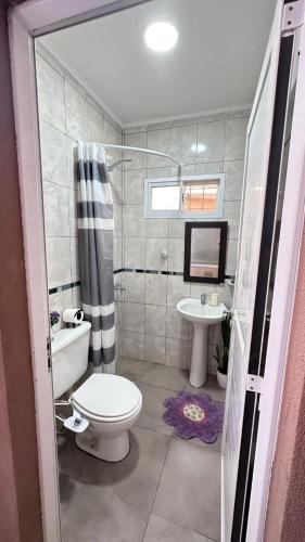 a bathroom with a toilet and a sink at Casa AMBAR in Concordia