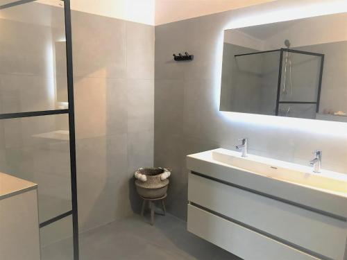 a bathroom with a sink and a mirror at Aquaronde 125 in Lemmer