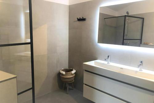 a bathroom with a sink and a mirror at Aquaronde 122 in Lemmer