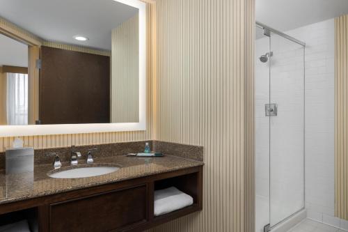 a bathroom with a sink and a shower at DoubleTree by Hilton Cincinnati Airport in Hebron
