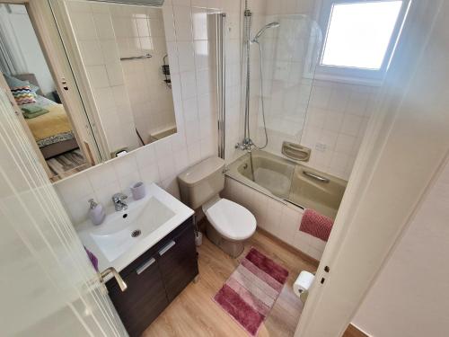 a bathroom with a sink and a toilet and a shower at Triumph 1 - A in Paralimni