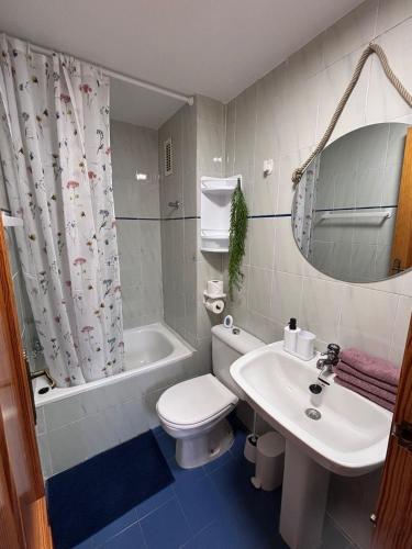a bathroom with a toilet and a sink and a tub at Terraza Soleada in Puerto de Gandía