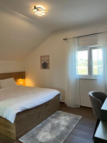 a bedroom with a large bed and a window at BT Plitvice Holiday in Irinovac