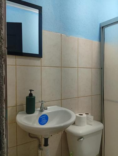 a bathroom with a sink and a toilet at Apartamentos GoZu # 2 in Puerto Viejo