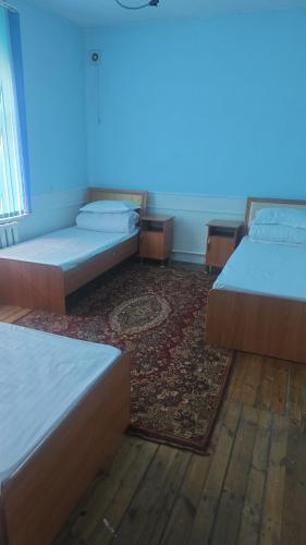 pokój z dwoma łóżkami i dywanem w obiekcie BON Hostel w mieście Osz