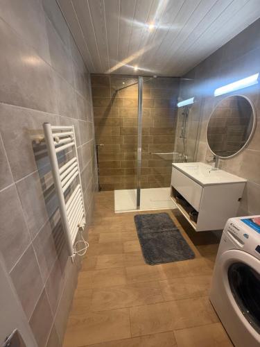 a bathroom with a shower and a sink at Maison DARDECH in Rochemaure