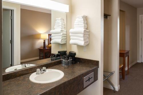 a bathroom with a sink and a mirror at Antler Motel in Kemmerer