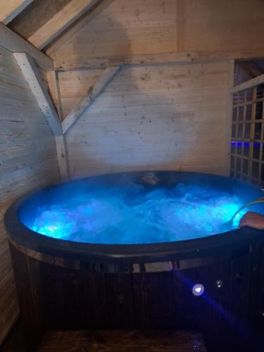 a jacuzzi tub in the attic of a house at Apartamenty W Zaciszu in Kamienica Królewska