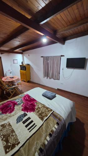 a room with a bed and a tv on the wall at La Reina in Eldorado