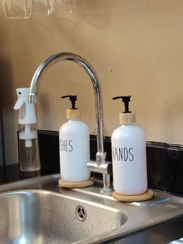 two white detergent bottles sitting on a kitchen sink at 963 D shore 1 in Manila