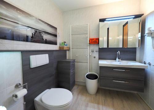 ein Badezimmer mit einem weißen WC und einem Waschbecken in der Unterkunft Fietje 206 - Hohen Wieschendorf in Hohen Wieschendorf