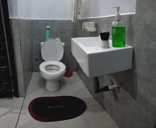 a small bathroom with a toilet and a sink at Delight 1 Bedroom Apartment - Off Awolowo Road Ikeja in Ikeja