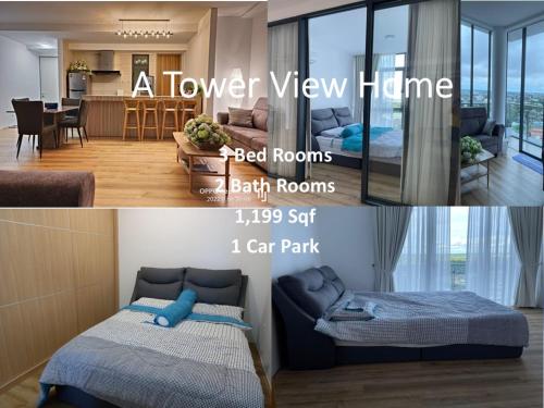 a floor view home with a bedroom and a living room at A Tower View Home in Sibu