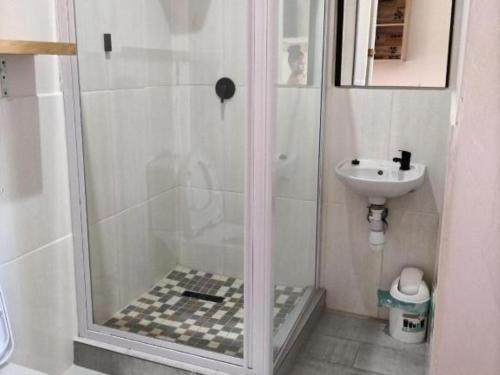 a bathroom with a shower and a sink at HEBA GUEST LODGE in Uitenhage