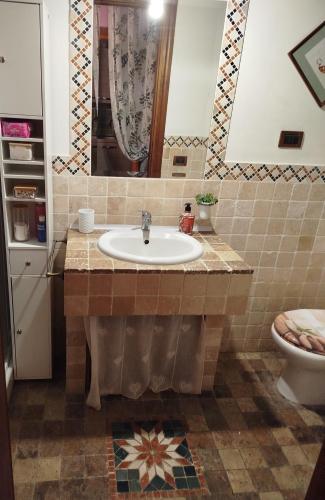a bathroom with a sink and a toilet at Gatto Matto in Manziana