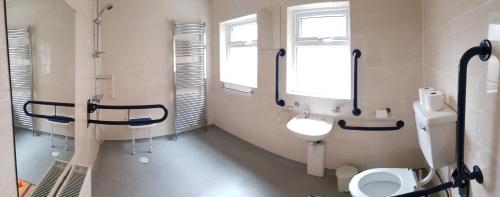 a bathroom with a toilet and a sink at Crittlewood Guest House in Morton