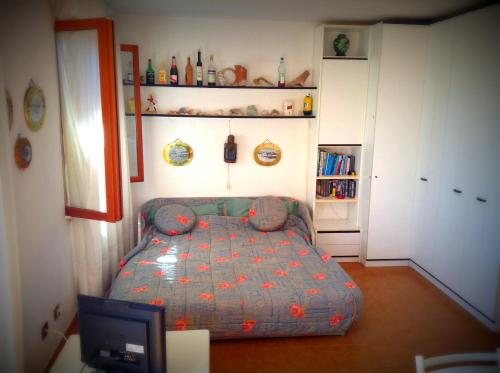 ラ・マッダレーナにあるAppartamento La Maddalenaの小さなベッドルーム(ベッド1台、テレビ付)