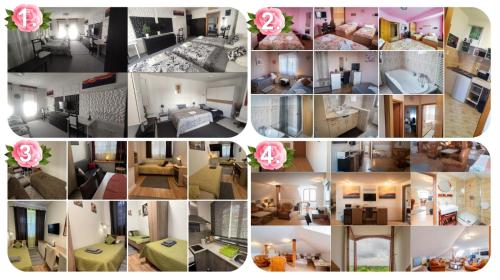 a collage of photos of a living room at Le Rose Suites & Park Hotel in Budapest