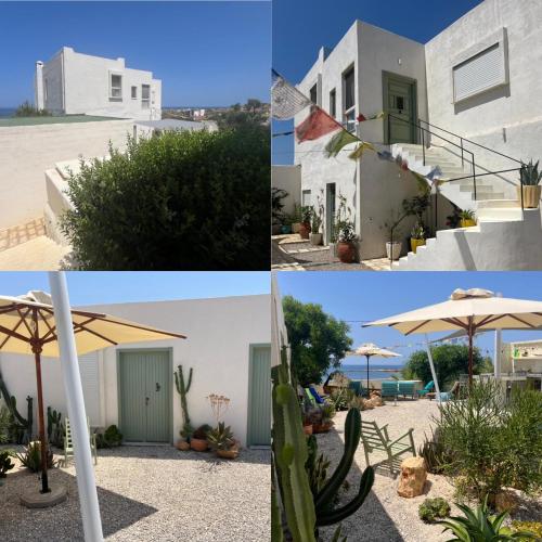 eine Fotocollage eines Hauses mit einem Regenschirm in der Unterkunft CasaEole B&B in El Haouaria