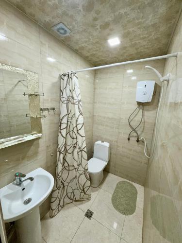 a bathroom with a sink and a toilet and a shower at Ashtarak Garden GuestHouse in Ashtarak