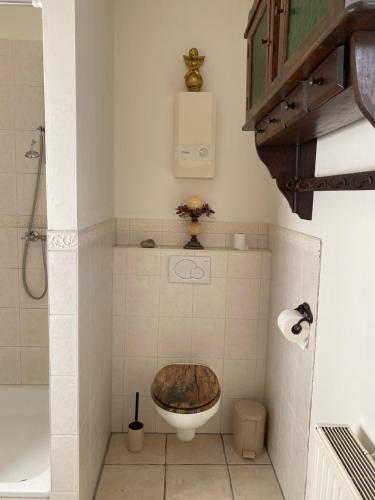 a bathroom with a toilet and a bath tub at Stern in Bergheim